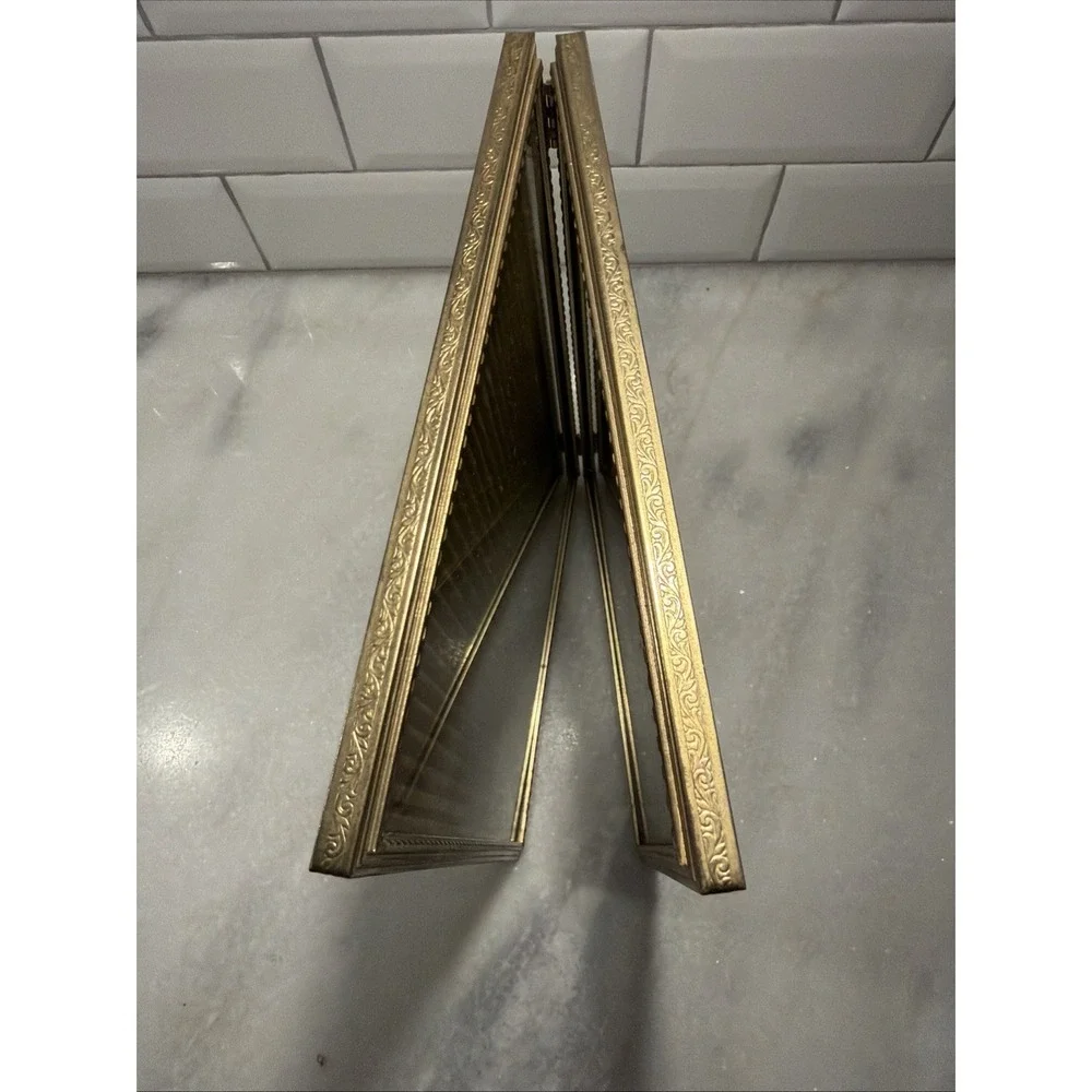 VINTAGE Metal Frame TWO PHOTO BI-FOLD HINGED GOLD TONE 8x10